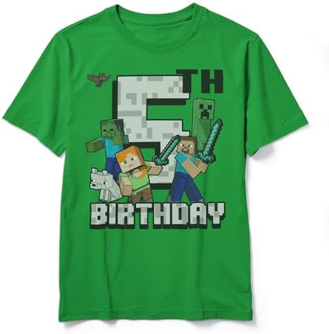 Minecraft Fifth Bday Boys 5th Birthday Graphic T-Shirt Shor…