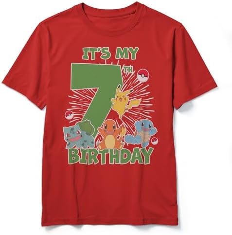 Pokemon 7th Birthday Boys Graphic T-Shirt Pikachu Kids Yout…